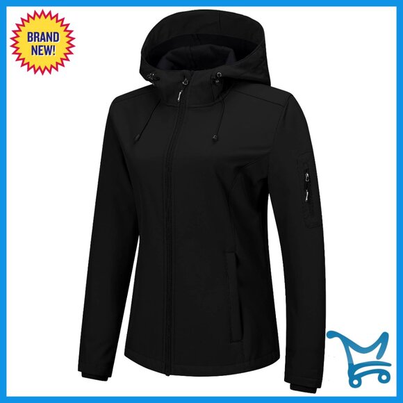 Women's Softshell Jacket Hood Fleece Lined Waterproof Windbreaker Lightweight
